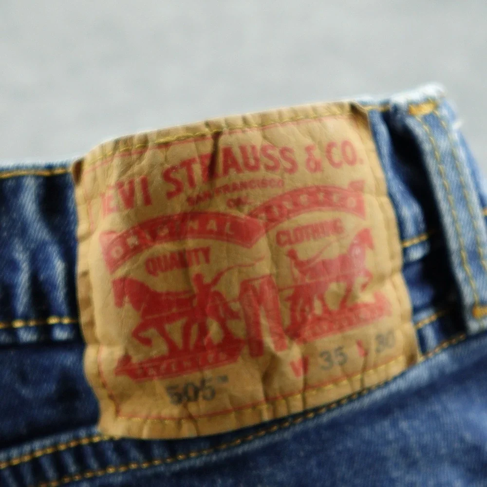 Levi's 505 Shorts Mens 35 Blue Custom Raw Hem Cut Off Regular Fit Denim